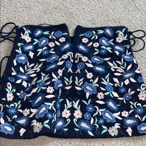 Zara Embroidered Blue Pink Green Lace-Up skirt